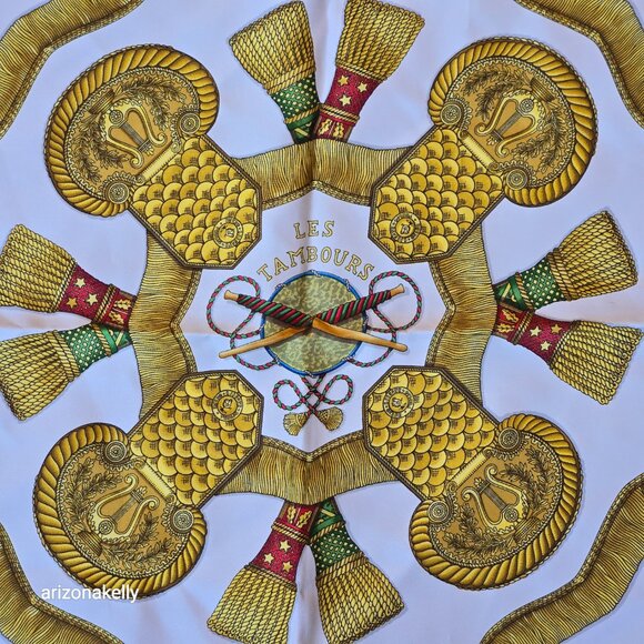 Hermès 'Les Tambours' Silk Scarf Red - Picture 10 of 16